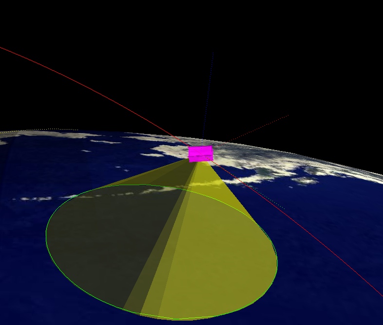 CubeSat in orbit with a sensor cone